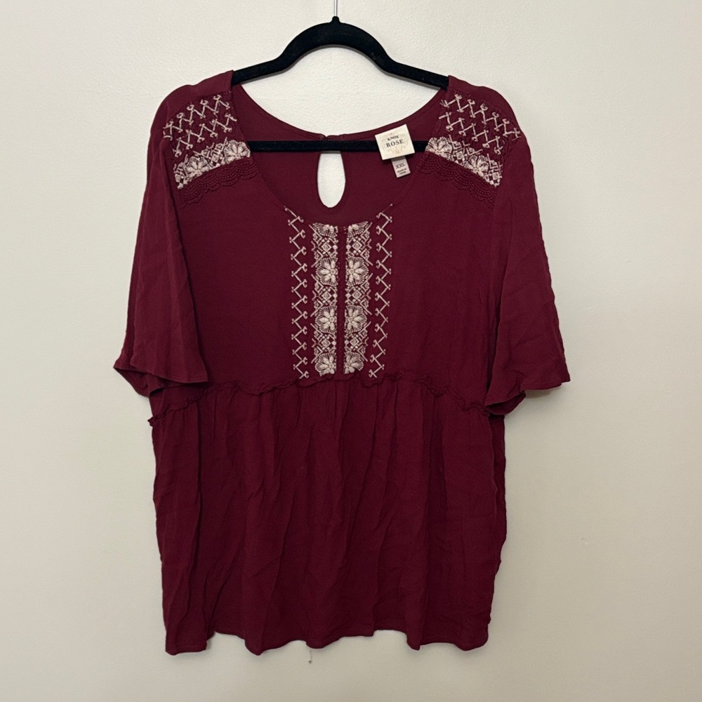 Avenue Deep Red Embroidered Blouse